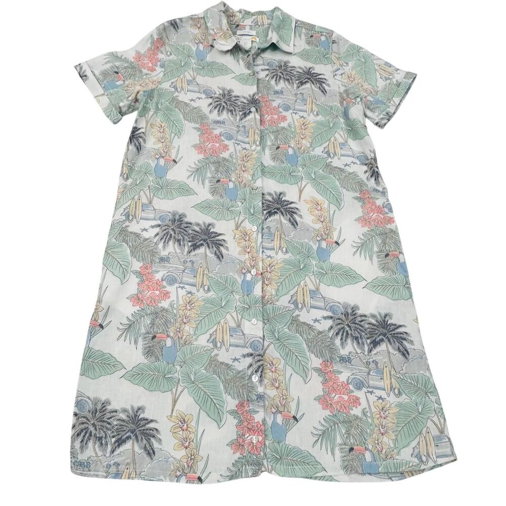 C-c-california Women's White and Green Shirt-dresses
